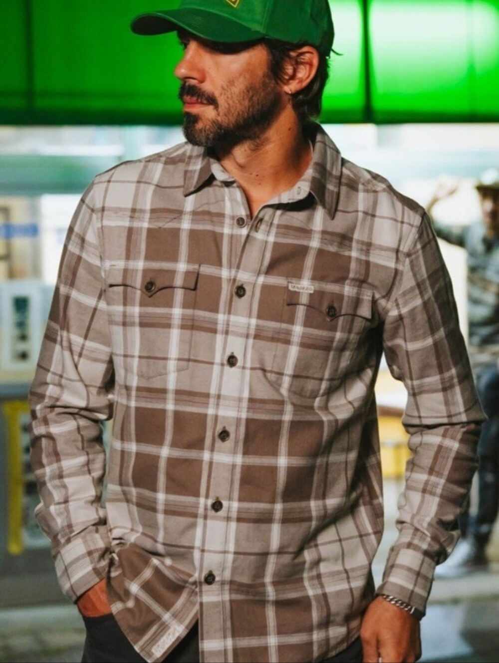 Sendero Durango Cotton Twill Flannel Shirt Tan Brown Plaid Mens Large NEW